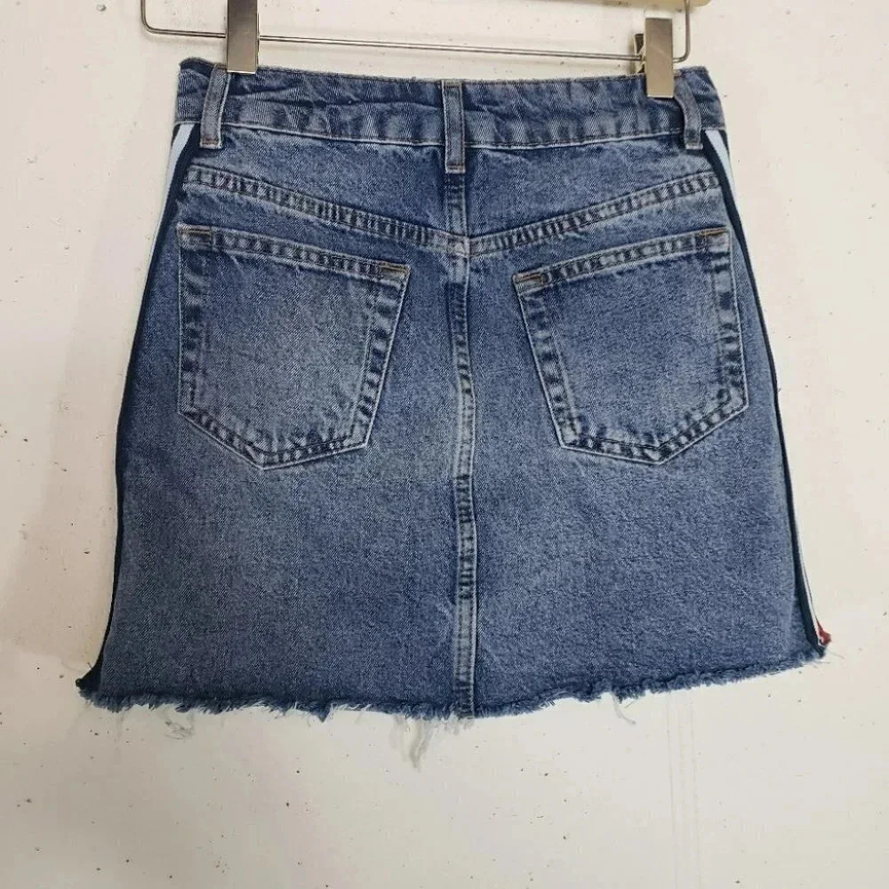 Top Shop Moto 4 jean skirt /racing‎ stripes - Picture 3 of 6